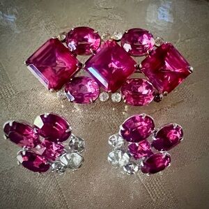 Vintage 1930’s-1940’s Signed Sterling and Gemstone Coro Brooch and Earrings Rare